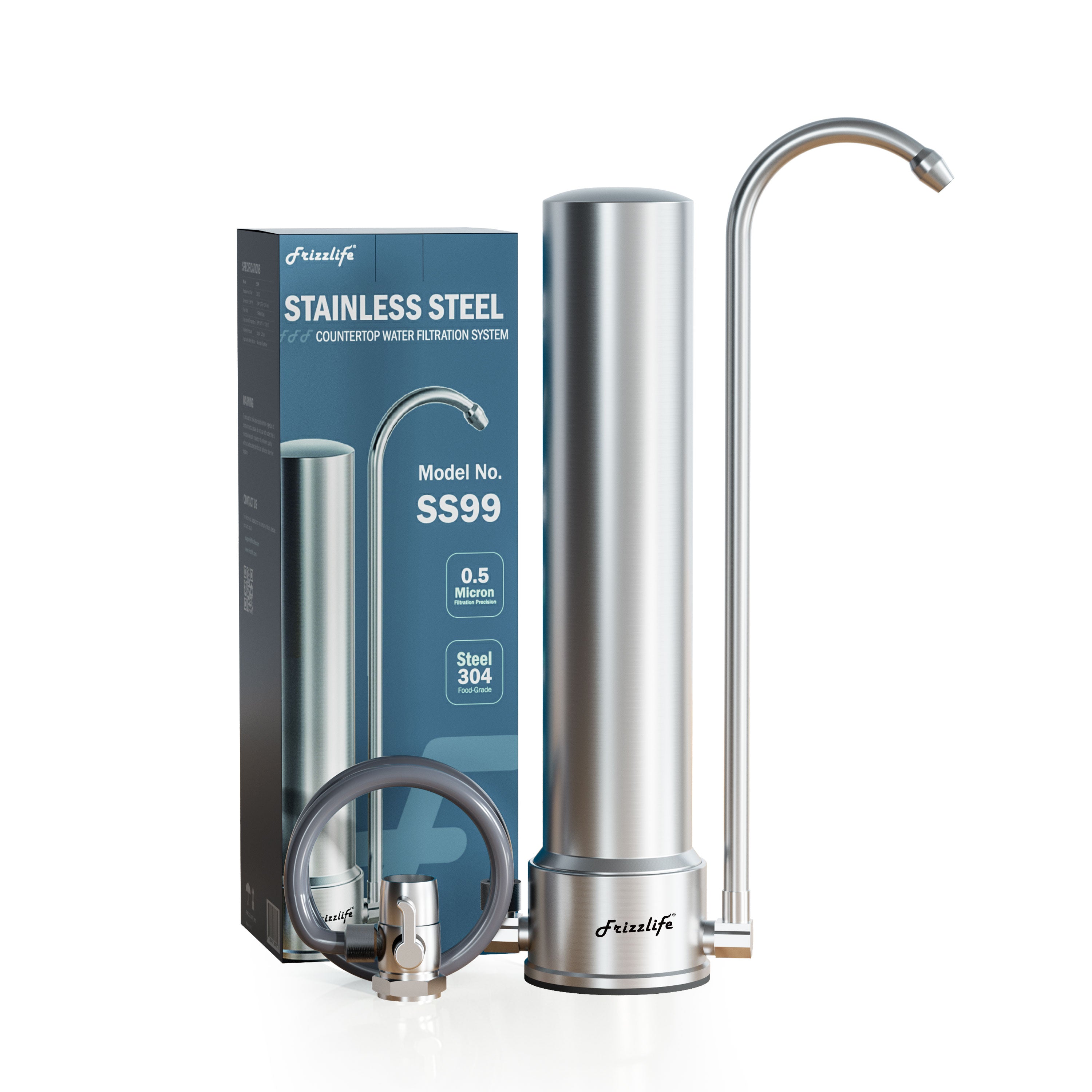 Frizzlife SS99 Countertop Water Filter System, Stainless Steel Faucet Water  Filtration for 8000 Gallons, 0.5 Micron NSF Certified Elements Reduces