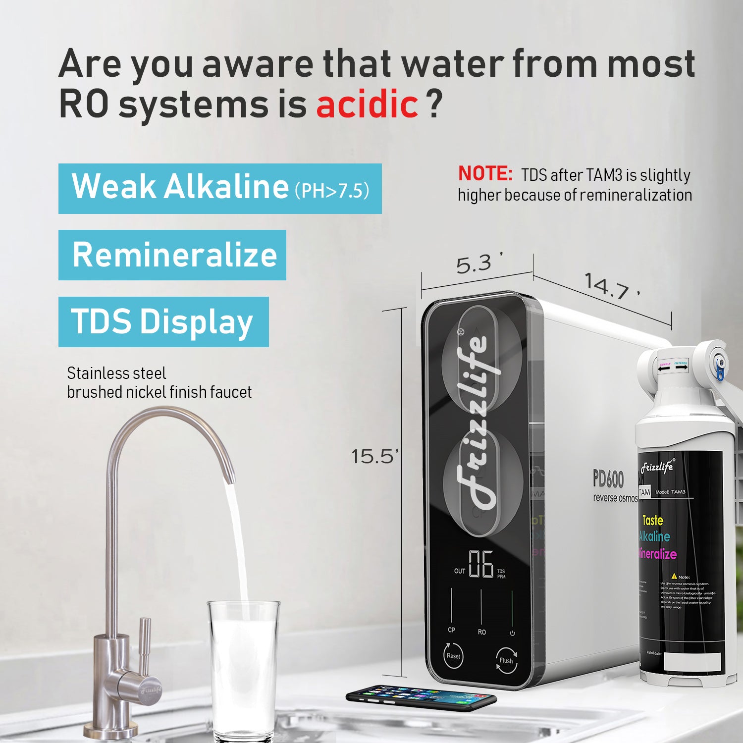 Reverse Osmosis System, 600 GPD, 1.5:1 hot Pure to Drain, Tankless RO System, NSF St